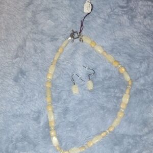 Cream Beaded Necklace and Drop Earring Set